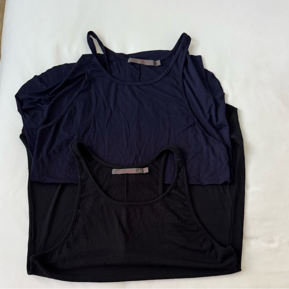 BOGO Feel the Peace Tanks Black Ribbed and Soft Navy